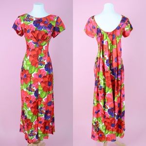 🌺 Vintage 60s Tropical Floral Print Maxi Dress